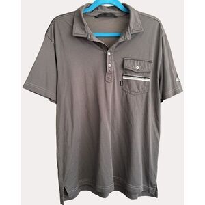 Travis Mathew Mens Knit Polo Shirt Top Pocket Dark Gray M bv